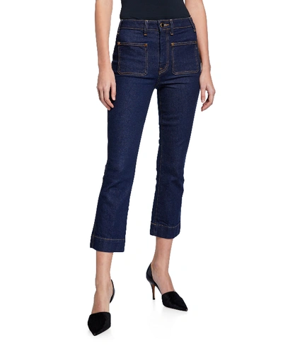 Shop Khaite Raquel Patch-pocket Crop Flare Jeans, Blue