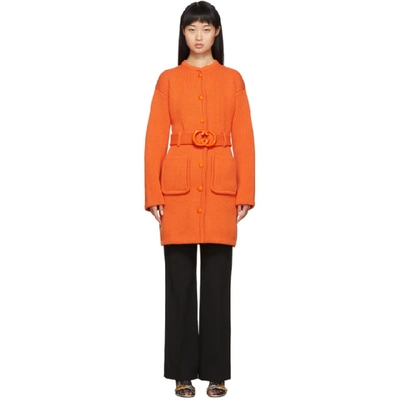 Shop Gucci Orange Belted Cardigan In 7658 Orange