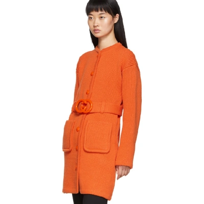 Shop Gucci Orange Belted Cardigan In 7658 Orange
