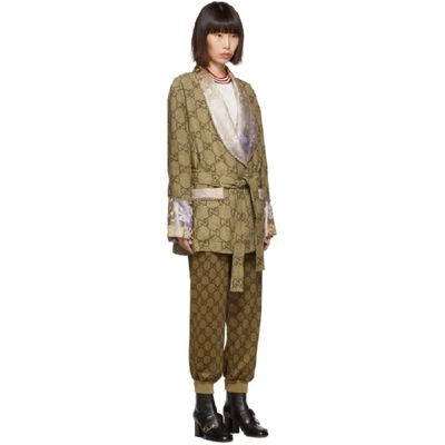 Shop Gucci Beige And Purple Silk And Linen Floral Gg Jacket In 2254 Brown