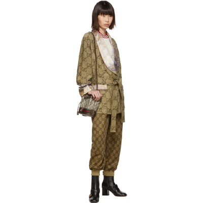Shop Gucci Beige And Purple Silk And Linen Floral Gg Jacket In 2254 Brown