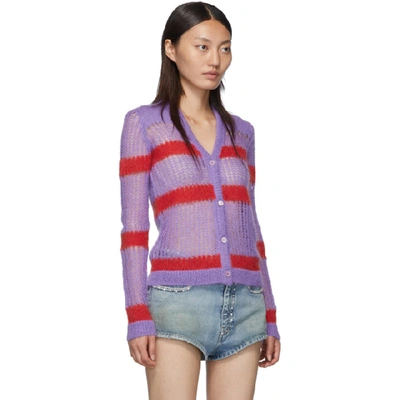 Shop Miu Miu Purple & Red Striped Cardigan In Violet