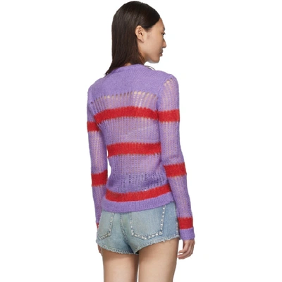 Shop Miu Miu Purple & Red Striped Cardigan In Violet