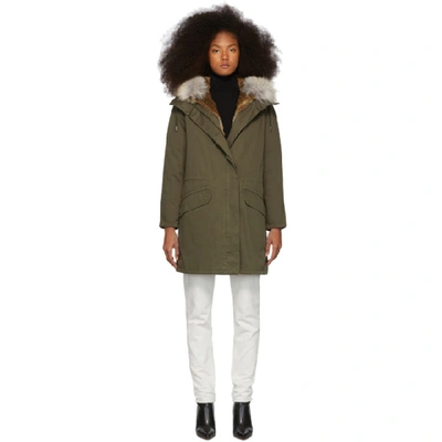 Yves Salomon - Army Green Down And Fur Cotton Parka In B0089 Grnna |  ModeSens