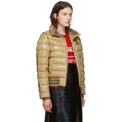 Shop Burberry Beige Down Tb Hessle Jacket In Honey