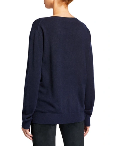 Shop Vince Weekend V-neck Cashmere Pullover Sweater In Blue