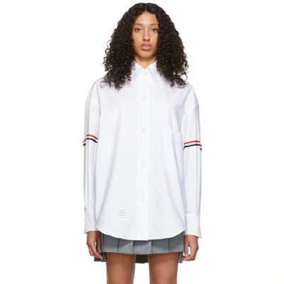 Shop Thom Browne White Armband Supersized Cropped Shirt In 100 White