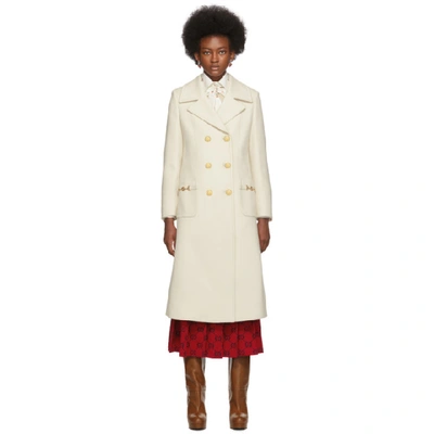 Shop Gucci Off-white Double-breasted Coat In 9205 Garden