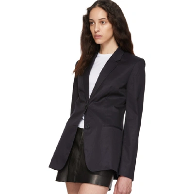 Shop Helmut Lang Navy Resin Cotton Twill Blazer In Ink