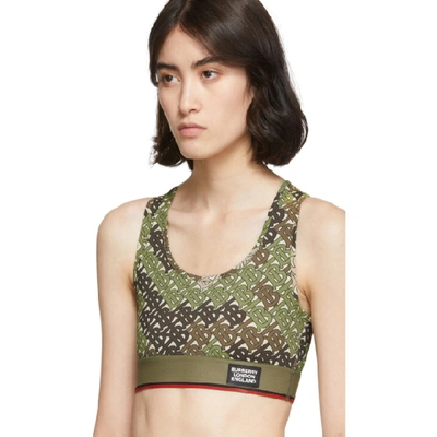 Shop Burberry Green Camo Tadmor Bra In Khaki Green