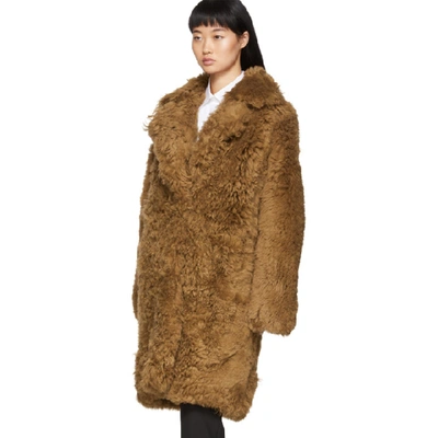 Shop Yves Salomon - Meteo Brown Curly Shearling Coat In A2078 Pecan