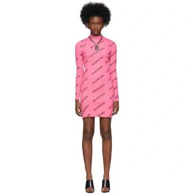 Shop Balenciaga Pink Diagonal Logo Dress In 6573 Lipsti