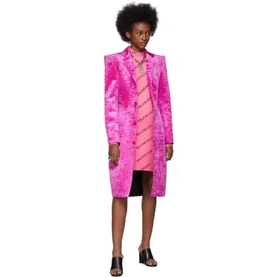 Shop Balenciaga Pink Diagonal Logo Dress In 6573 Lipsti