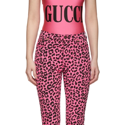 Shop Gucci Pink Leopard Jeans In 5053 Pink