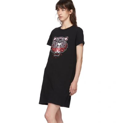 Shop Kenzo Black Classic Tiger Head T-shirt Dress In 99 Black