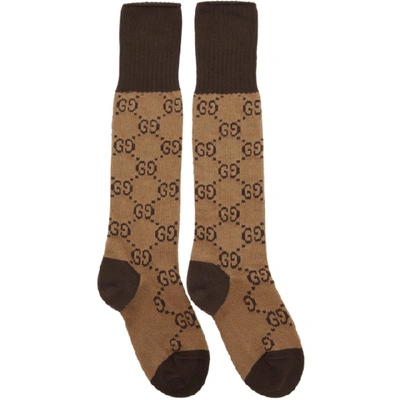 Shop Gucci Brown And Beige Gg Long Socks