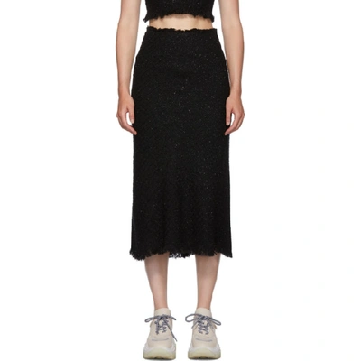 Shop Alexander Wang Black Frayed Tweed Midi Skirt In 001 Black