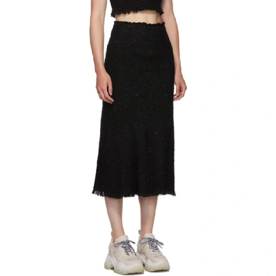 Shop Alexander Wang Black Frayed Tweed Midi Skirt In 001 Black