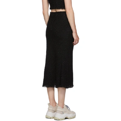 Shop Alexander Wang Black Frayed Tweed Midi Skirt In 001 Black