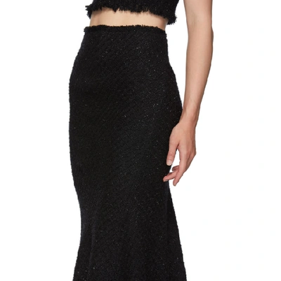 Shop Alexander Wang Black Frayed Tweed Midi Skirt In 001 Black