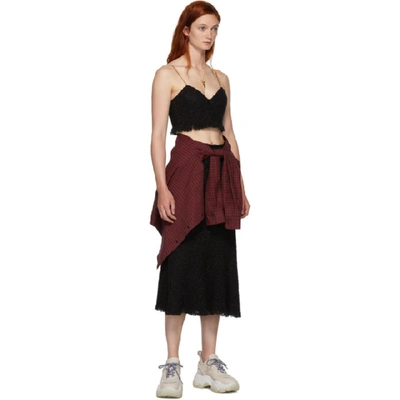 Shop Alexander Wang Black Frayed Tweed Midi Skirt In 001 Black