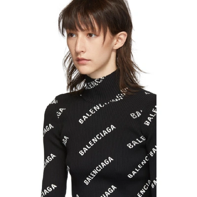 Shop Balenciaga Black Rib Knit Logo Turtleneck In 1070 Blk Wh