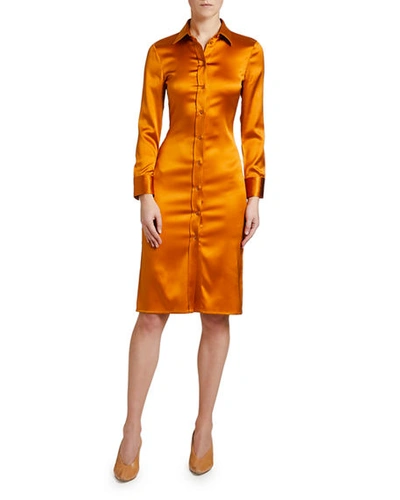 Shop Bottega Veneta Knee-length Satin Shirtdress In Amber