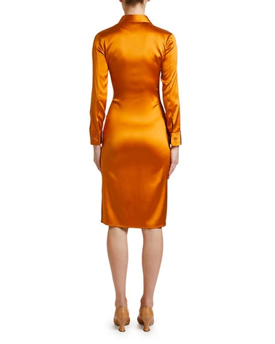 Shop Bottega Veneta Knee-length Satin Shirtdress In Amber