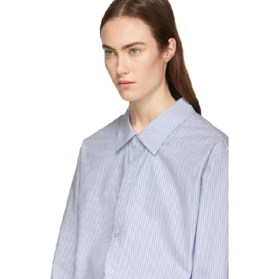 Shop Alexander Wang Blue & White Striped Open Neck Chain Shirt In 969 Blue/wh