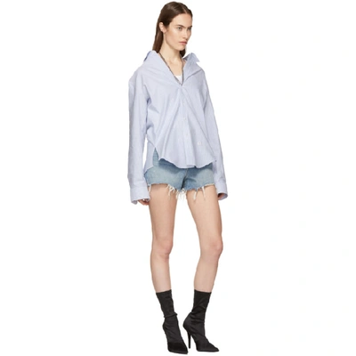Shop Alexander Wang Blue & White Striped Open Neck Chain Shirt In 969 Blue/wh