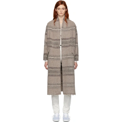 Shop Isabel Marant Étoile Beige Long Striped Wool Coat