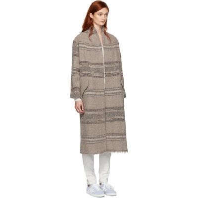 Shop Isabel Marant Étoile Beige Long Striped Wool Coat