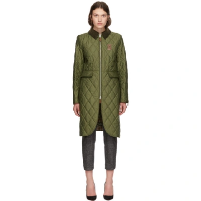 Shop Burberry Green Quilted Ongar Equestrian Jacket