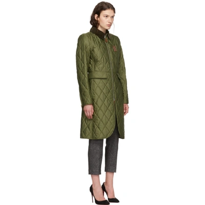 Shop Burberry Green Quilted Ongar Equestrian Jacket