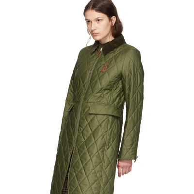 Shop Burberry Green Quilted Ongar Equestrian Jacket