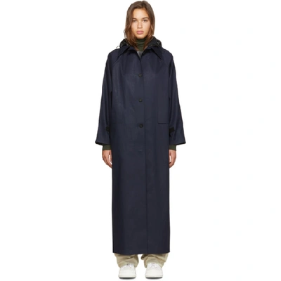 Shop Kassl Editions Ssense Exclusive Navy Canvas Trench Coat In Navy/oil