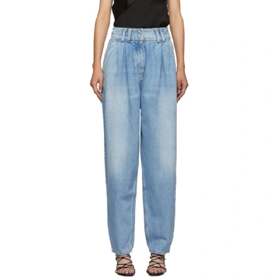 Shop Balmain Blue High-waisted Tapered Jeans In 6fc Blue