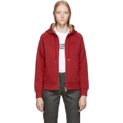 Burberry Zip-up Cotton Jersey Sweatshirt Hoodie In Red | ModeSens
