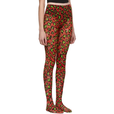Shop Gucci Red And Green Leopard Tights In 6567 Green