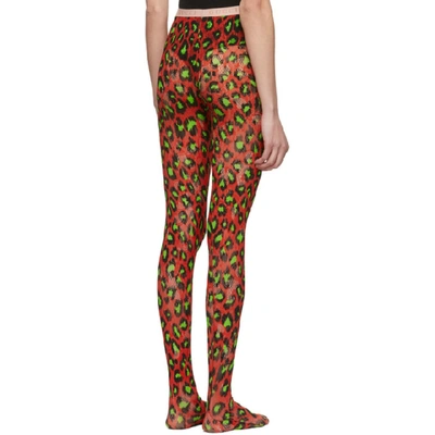 Shop Gucci Red And Green Leopard Tights In 6567 Green