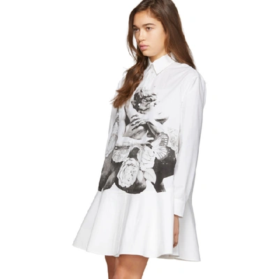 Shop Valentino White Poplin Graphic Lovers Shirt Dress In 0bo Bianco