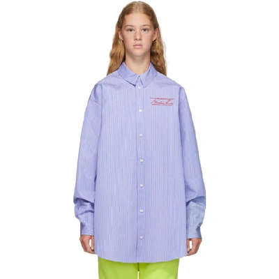 Shop Martine Rose Blue Bonded Stripe Oversize Shirt In Blue Stripe