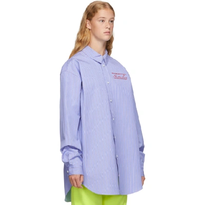 Shop Martine Rose Blue Bonded Stripe Oversize Shirt In Blue Stripe