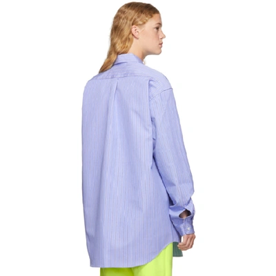 Shop Martine Rose Blue Bonded Stripe Oversize Shirt In Blue Stripe