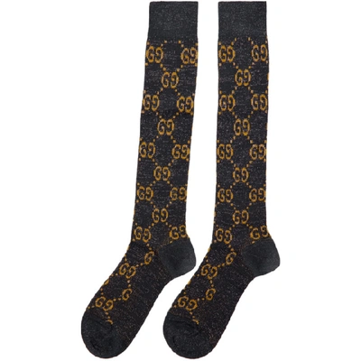 Shop Gucci Navy Crystal Gg Socks In 4275 Saphi*