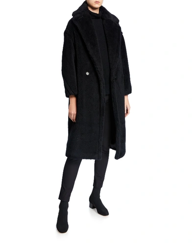 Max Mara Hooded Coat With Belt In Black Wool In Black