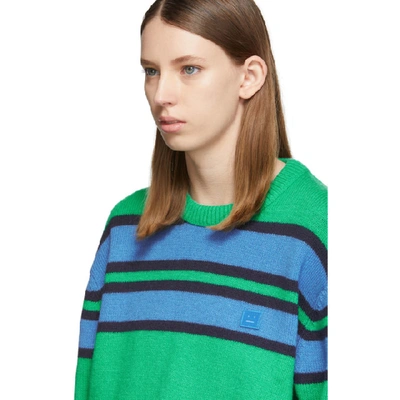 Shop Acne Studios Green And Blue Nimah Face Crewneck Sweater In Green Multi
