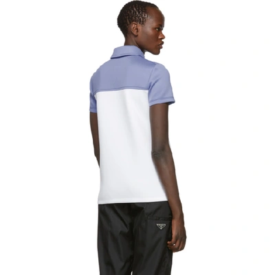 Shop Prada White & Blue Logo Zip Polo