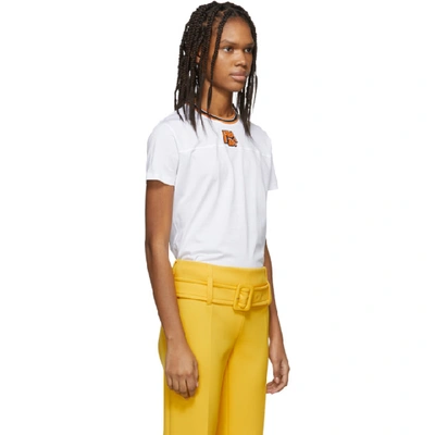 Shop Prada White & Orange Ribbed Collar T-shirt In F011g Orang