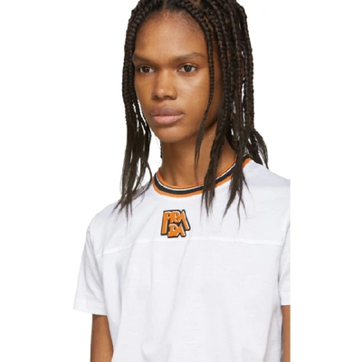 Shop Prada White & Orange Ribbed Collar T-shirt In F011g Orang